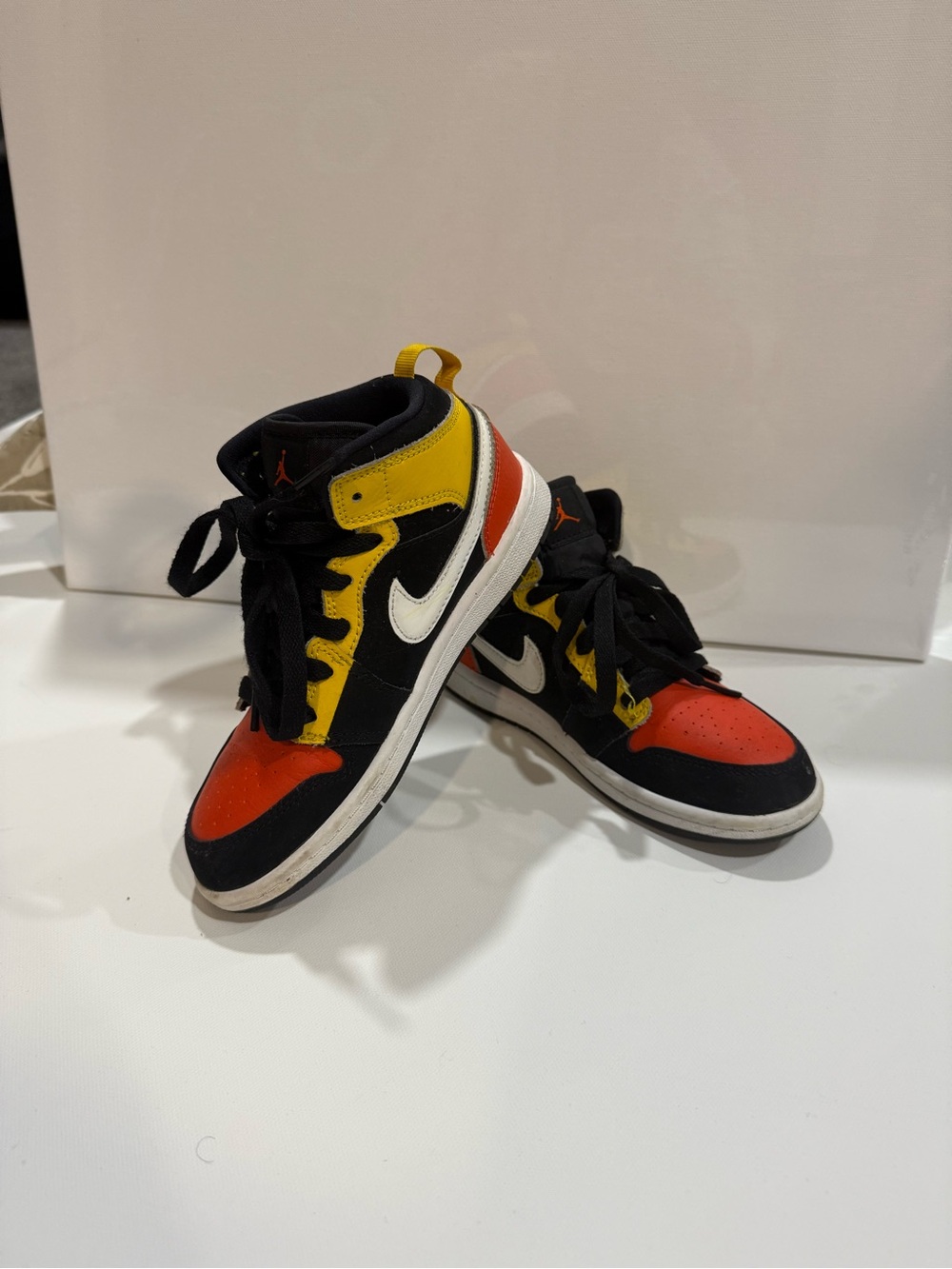 Nike Kids High-Top Sneakers in Black, Red & Yellow
